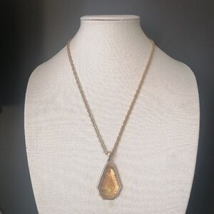 Vintage KC Kenneth Cole Necklace Citrine Colour Faceted  Pendant Goldtone Chain